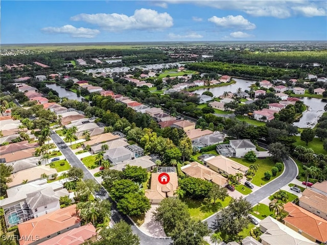 bird's eye view featuring a water view