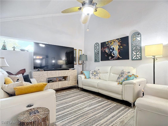 living room featuring ceiling fan