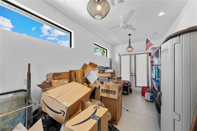 storage featuring ceiling fan