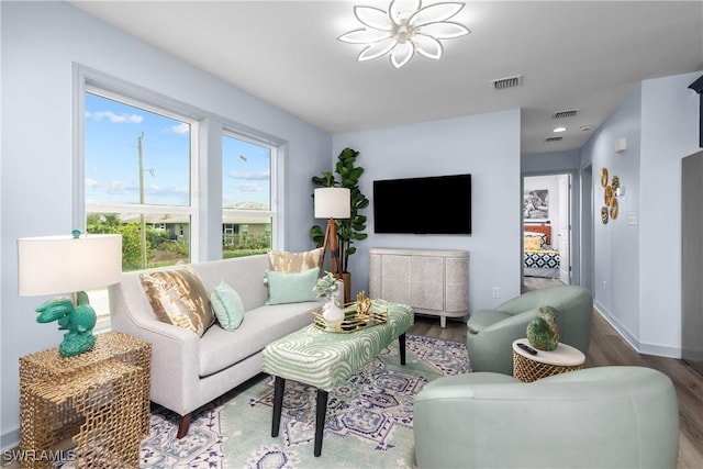 living room with hardwood / wood-style floors