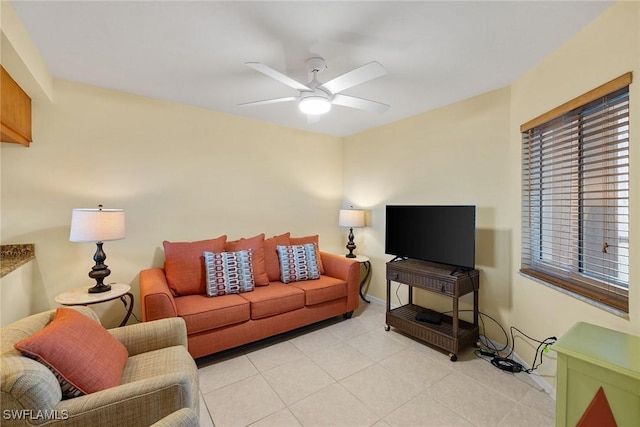 living room featuring ceiling fan