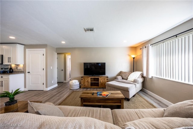 living room featuring light wood-type flooring