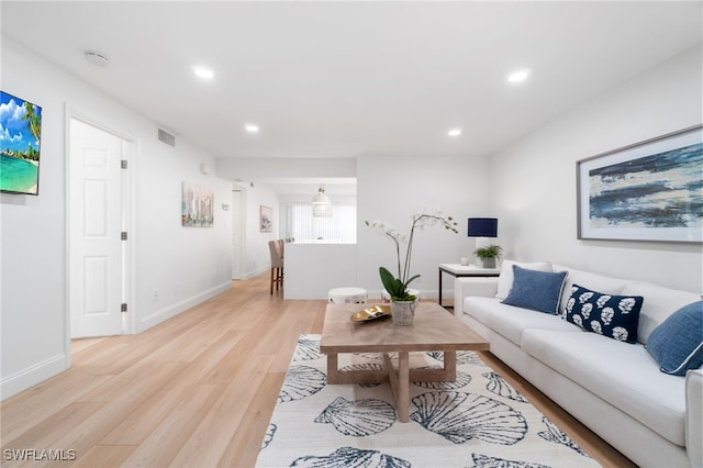 living room with light wood-type flooring