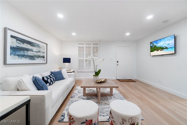 living room featuring light wood-type flooring