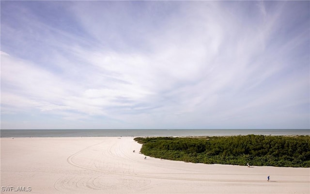 view of water feature with a beach view