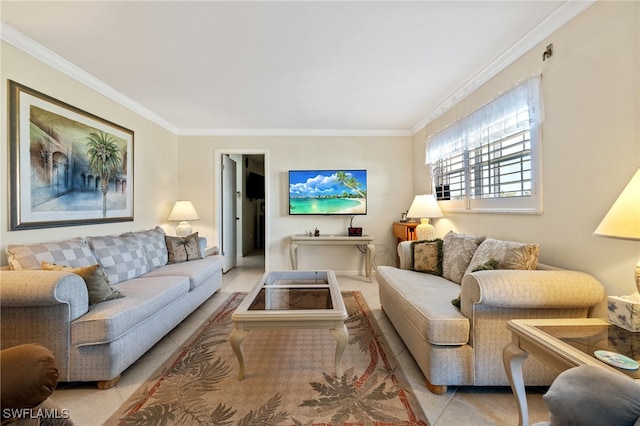 living room featuring ornamental molding