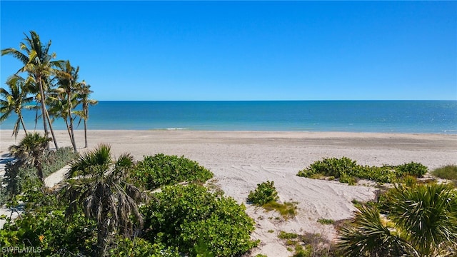 view of water feature with a beach view