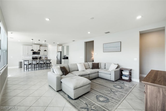 view of tiled living room