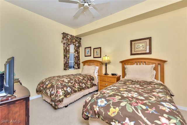 bedroom featuring carpet floors and ceiling fan