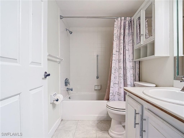 full bathroom with toilet, tile patterned floors, shower / bath combo, and vanity