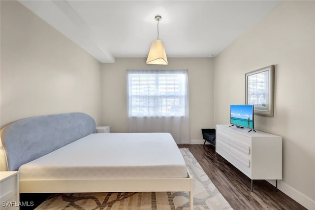 bedroom with dark hardwood / wood-style floors