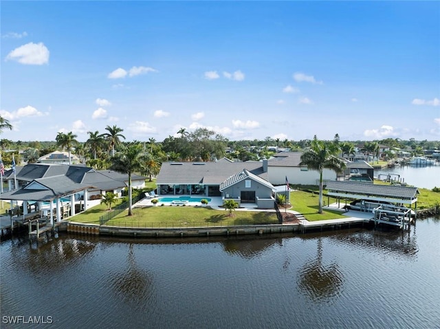 exterior space featuring a water view