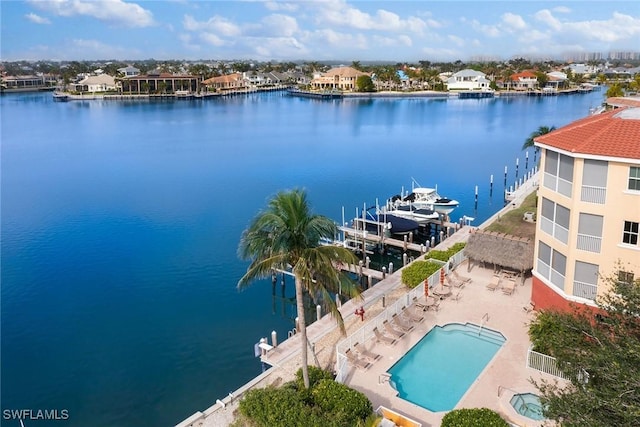 aerial view with a water view