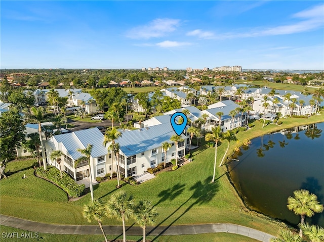 aerial view with a water view