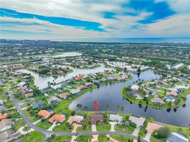 bird's eye view featuring a water view