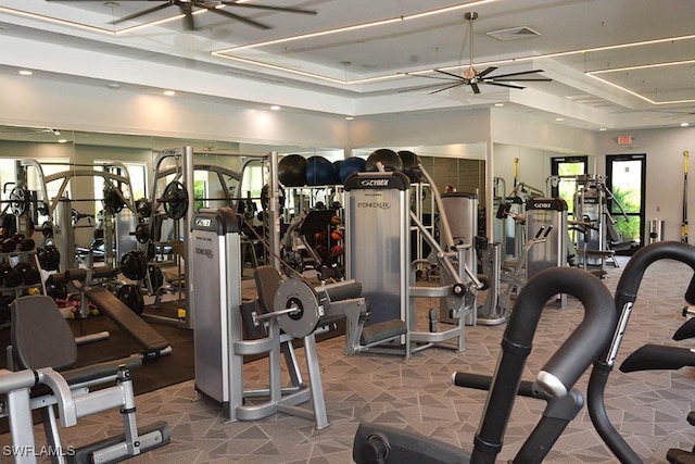 gym with ceiling fan