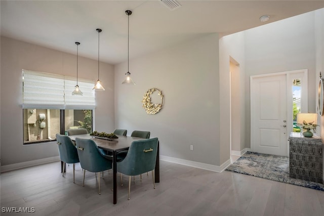 dining room featuring wood-type flooring and a wealth of natural light