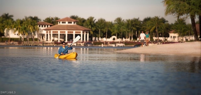 property view of water with a gazebo