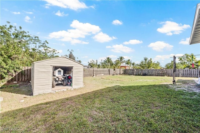 view of yard with a shed