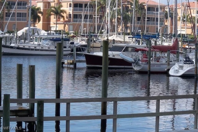 dock area featuring a water view