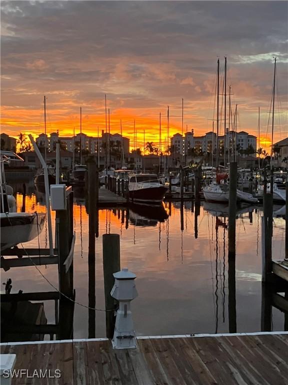 view of dock with a water view