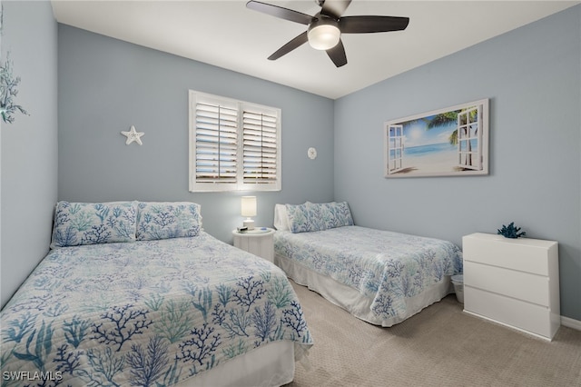 bedroom featuring carpet floors and ceiling fan