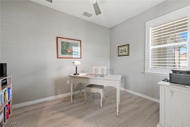 office area featuring ceiling fan