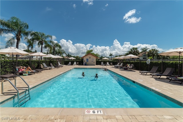 view of pool featuring a patio area