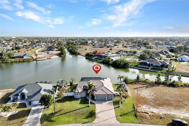 bird's eye view featuring a water view