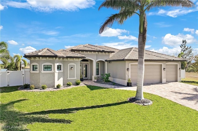 view of front facade featuring a front yard and a garage