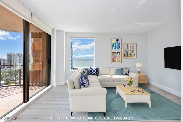 living room featuring light wood-type flooring