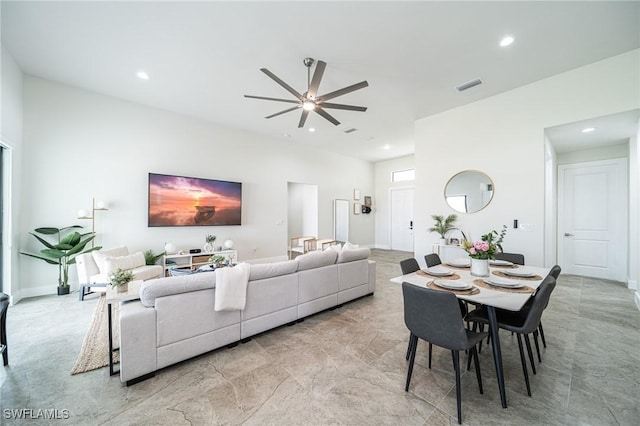 dining area with ceiling fan