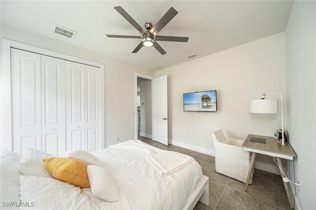 bedroom with a closet and ceiling fan