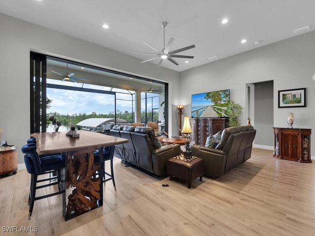 living room with light hardwood / wood-style floors