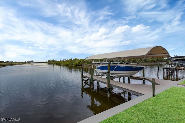 view of dock with a water view