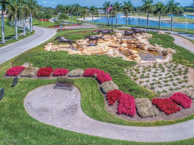 view of yard with a water view