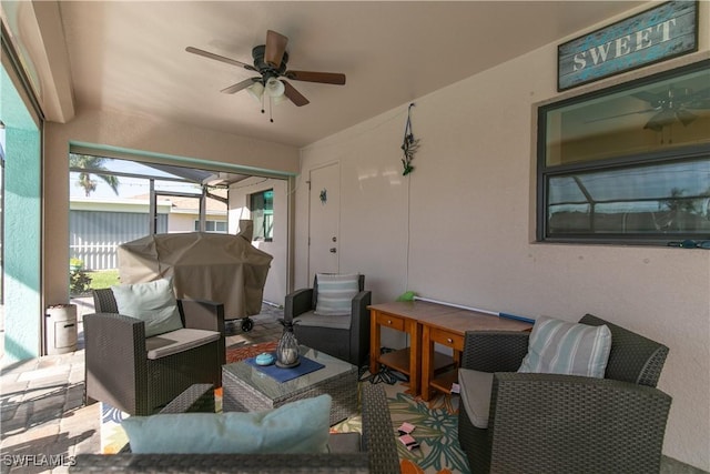 view of patio / terrace featuring outdoor lounge area and ceiling fan