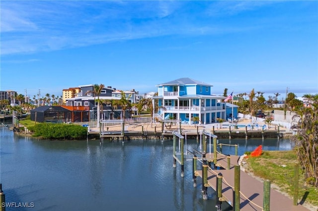 view of dock featuring a water view and boat lift