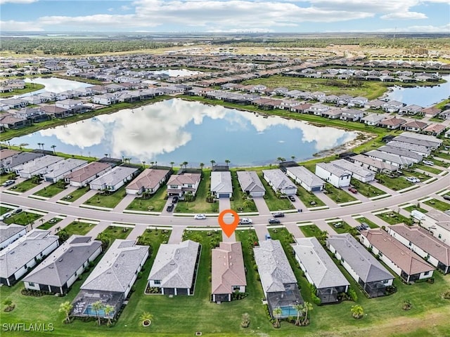 aerial view featuring a water view