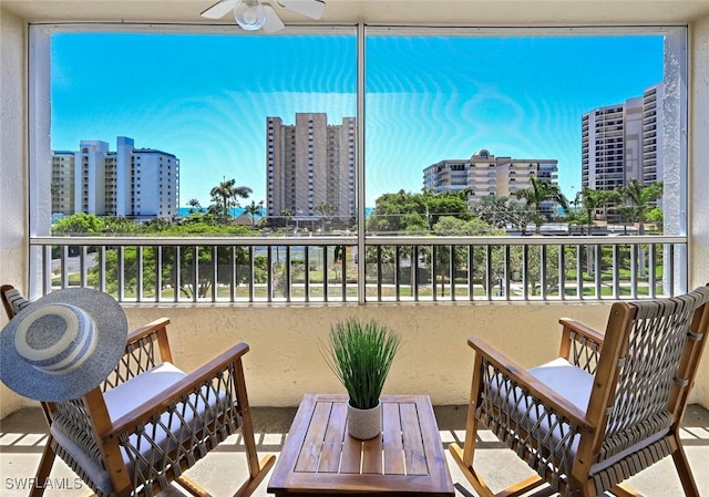 balcony with ceiling fan