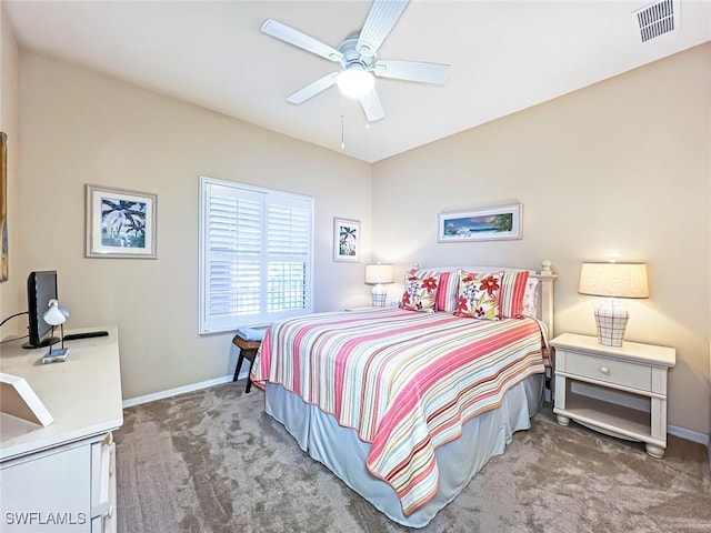 bedroom with carpet flooring and ceiling fan