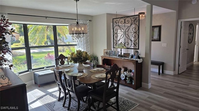 dining area with hardwood / wood-style floors