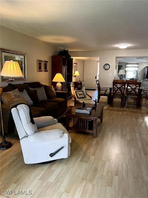 living area featuring light wood finished floors