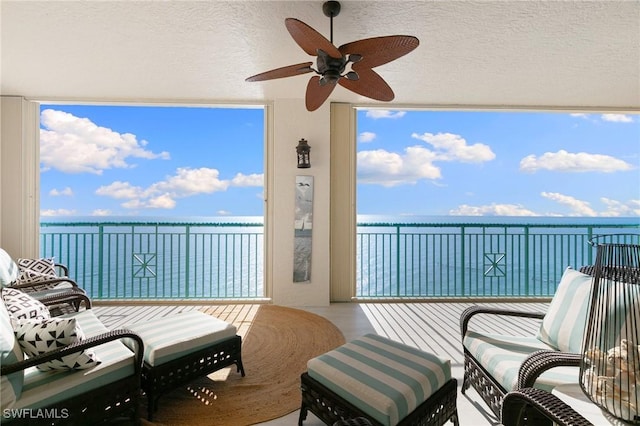 balcony with a ceiling fan