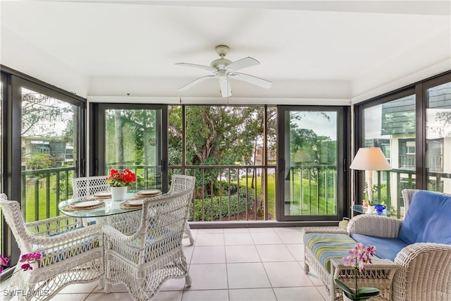 sunroom / solarium with ceiling fan