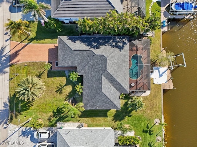 aerial view with a water view