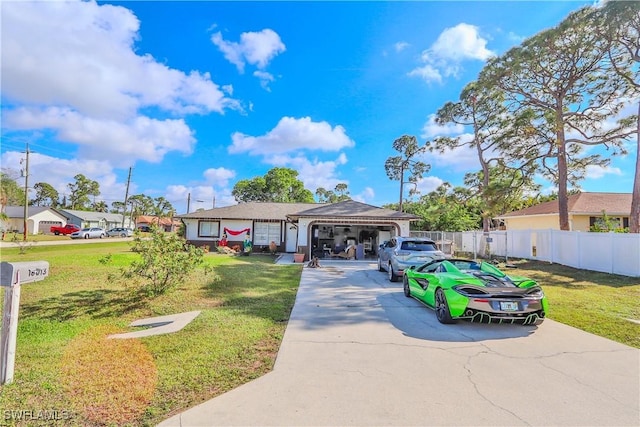 view of front of property featuring a garage and a front lawn