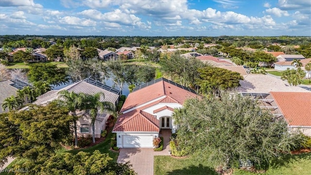 aerial view featuring a water view