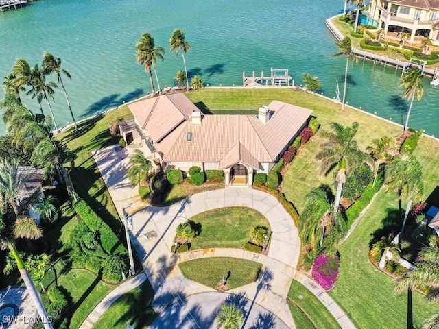 bird's eye view featuring a water view