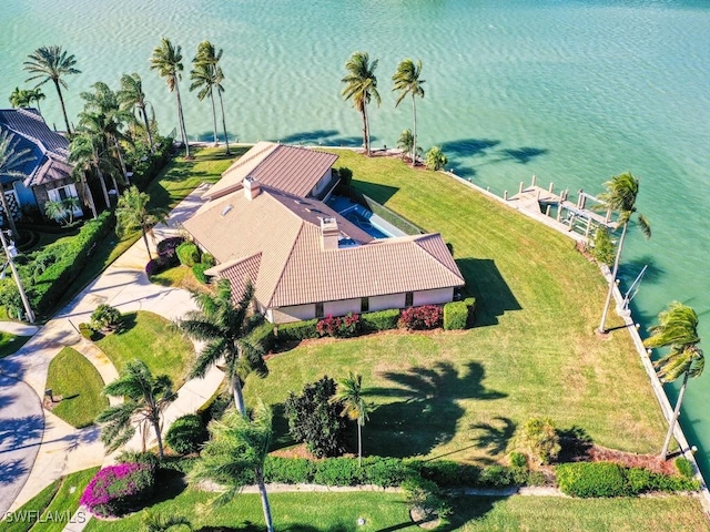 aerial view featuring a water view